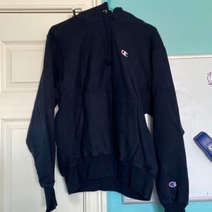 dark blue champion reverse weave hoodie